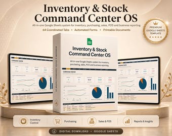 Inventory Stock Command Center OS | Google Sheets Small Business System (Digital Download)