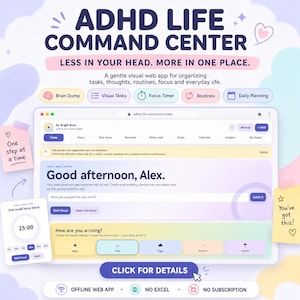 ADHD Daily Planner Web App | Task Tracker, Focus Timer, Brain Dump, Calendar |  Browser Download