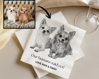 Hunde-Verlobungsparty-Servietten, benutzerdefinierte Hunde-Cocktailservietten, personalisierte Haustier-Verlobungsdekor, Hundeporträt-Servietten, Artikelnummer DCN4