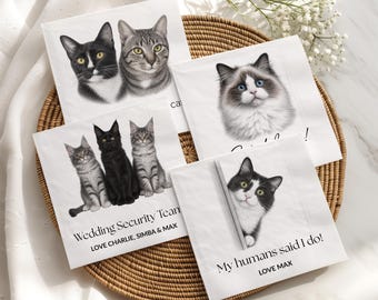 Aangepaste kat bruiloft cocktail servetten, gepersonaliseerde huisdier portretten, kat bruiloft decor, kat moeder bruid cadeau, bruiloft feestartikelen, SKU CCN1