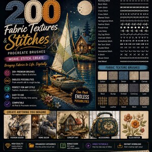 200 Fabric Textures & Stitches Procreate Brushes