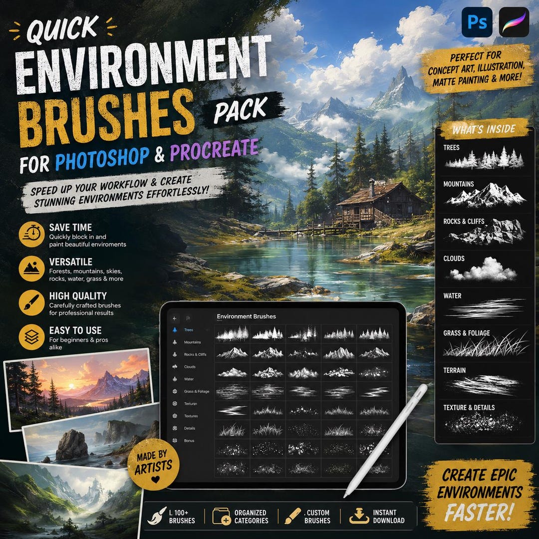 Quick Environment Brushes Pack for Photoshop Procreate. - Etsy
