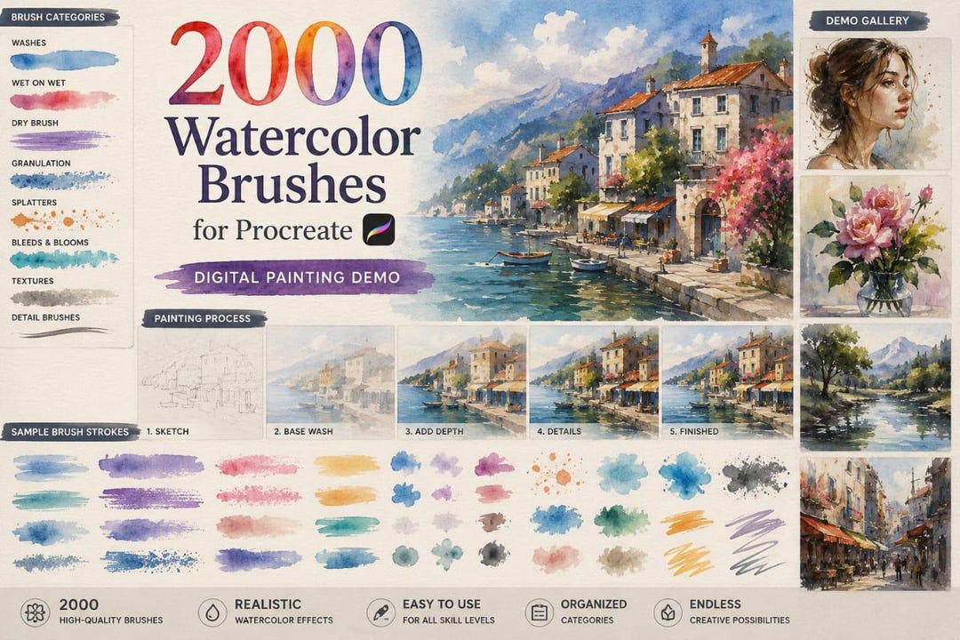 2000 Watercolor Procreate Brushes Bundle! - Etsy
