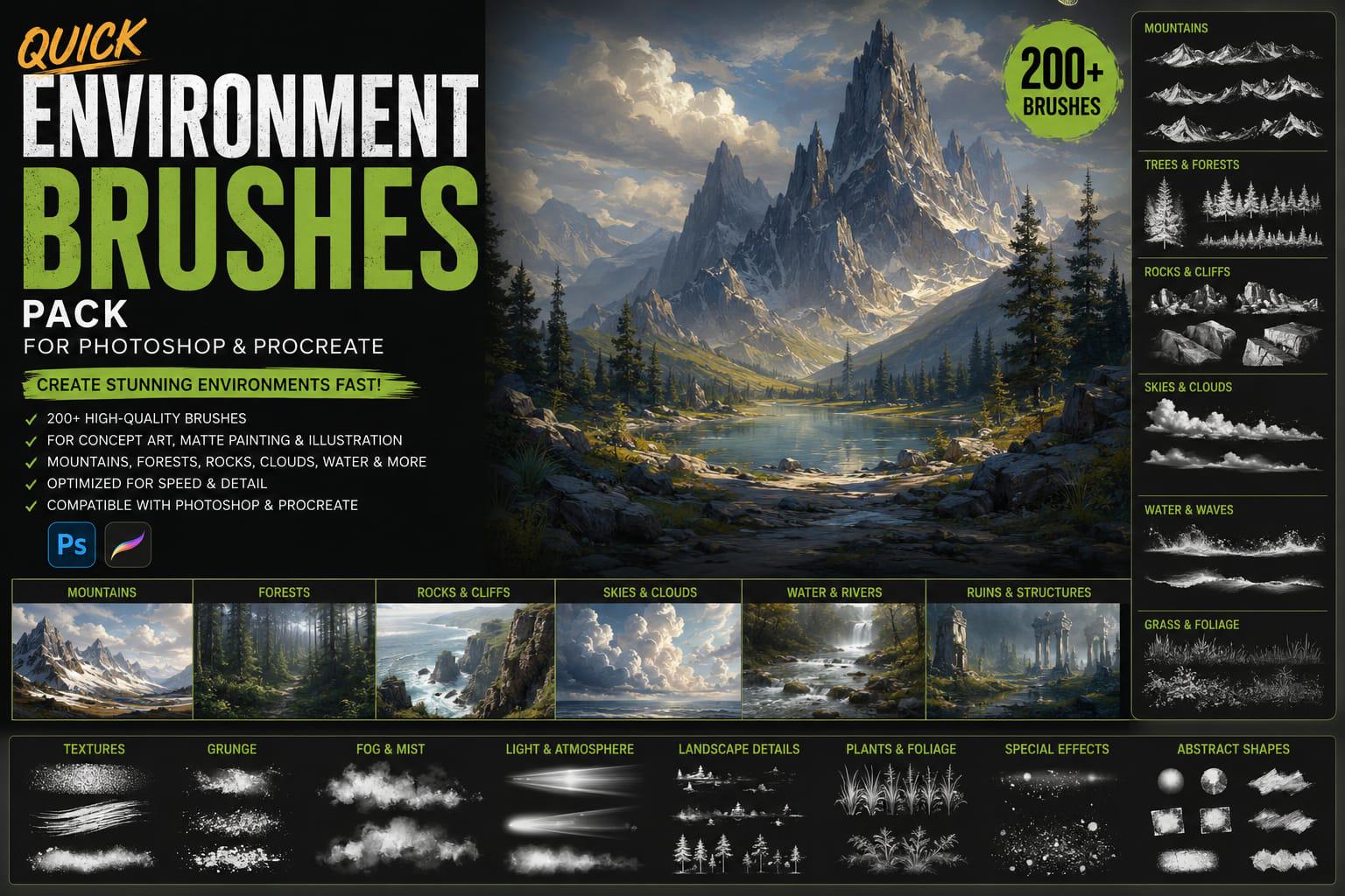 Quick Environment Brushes Pack for Photoshop Procreate. - Etsy