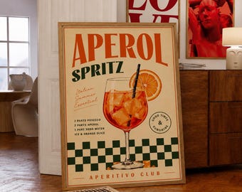 Aperol Spritz Poster | Italian Summer Retro Cocktail Print (Digital Download)
