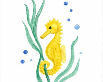 Acuarela de caballito de mar