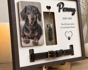 Personalized Pet Memorial Frame, Custom Dog Memorial Gift with Collar Holder & Fur Keepsake Bottle, Loss of Dog Remembrance Gift