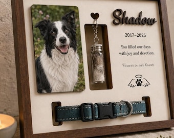 Personalized Pet Memorial Keepsake, Custom Dog & Cat Memorial Frame with Collar Holder, Fur Ashes Keepsake Bottle, Sympathy Gift