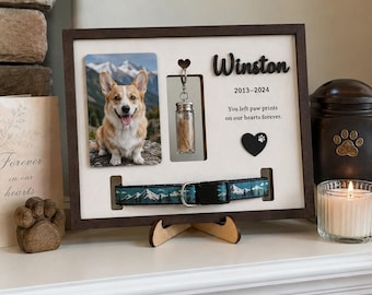 Custom Pet Memorial Frame with Fur Keepsake Bottle, Personalized Dog Remembrance Frame, Collar Display Memorial Gift for Pet Loss