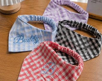 Personalized Dog Bandana, Custom Embroidered Pet Name Bandana, Gingham Dog Scarf, Puppy Bandana, Dog Gift