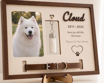 Personalized Pet Memorial Frame with Collar Holder & Fur Bottle, Custom Dog Memorial Gift, Rainbow Bridge Photo Keepsake Wood Sign