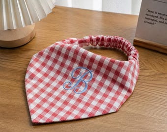 Personalized Dog Bandana, Custom Embroidered Pet Name Bandana, Gingham Dog Scarf, Puppy Bandana, Dog Gift