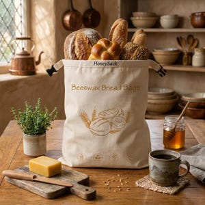 Bolsa extragrande de cera de abeja para pan de masa madre, bolsa de algodón orgánico para conservar el pan, bolsa reutilizable para almacenar alimentos, regalo ecológico para panaderos.