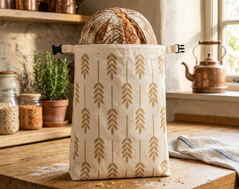 Sac à pain en cire d'abeille à motif blé pour pain au levain, très grand format (17 x 13 cm), réutilisable, en lin, rangement écologique, cadeau d'anniversaire pour les boulangers.