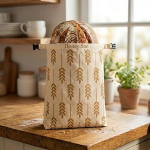 Saco de pão de cera de abelha com estampa de trigo, recipiente extra grande de linho para pão, armazenamento ecológico (43 x 33 cm)