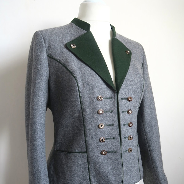 Riku Trachten Tiroler Loden Jacket, Weyrer Austrian Military Wool Blazer, High Neck Victorian Buttoned Top, Tailored Fit Army Coat, Large L