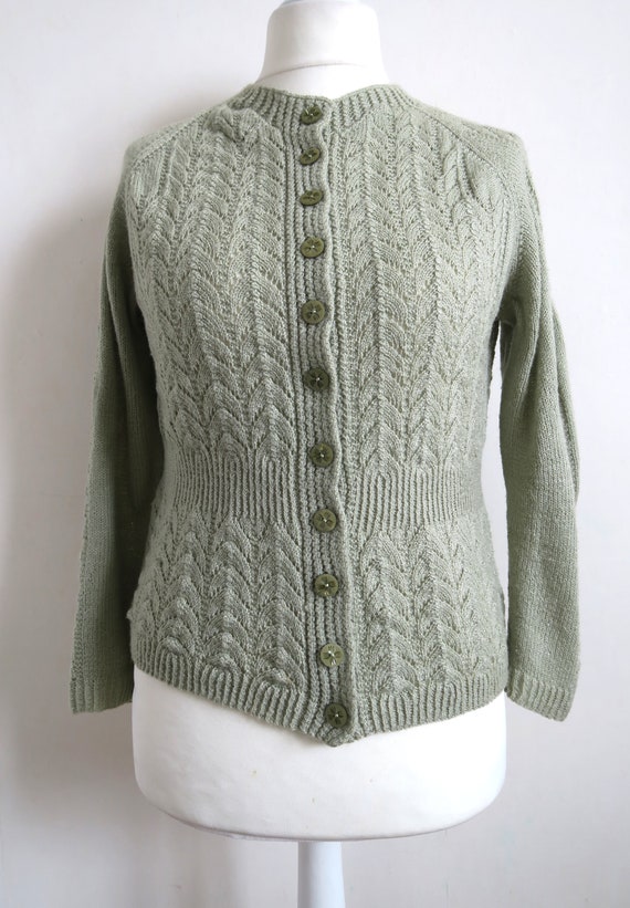 Sage Green Pointelle Knit Cardigan Hand 
