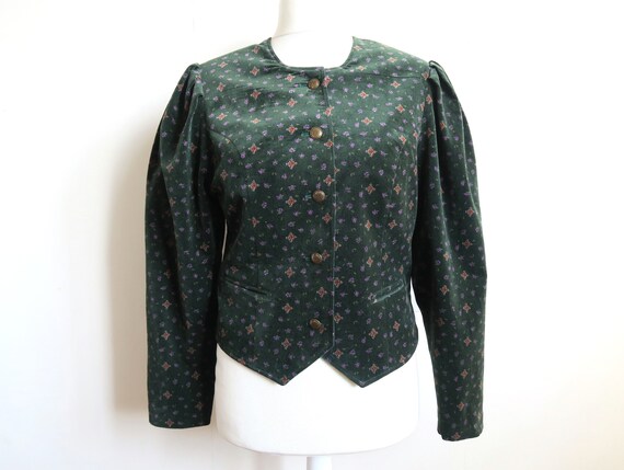 Green Velveteen Trachten Jacket, Ditzy Print Velve