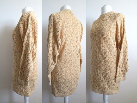 80's Pointelle Knit Sweater Dress, Sand Yellow Sl… - image 4