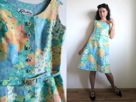 60's Mini Sporting Dress Button Front Dress Sleeveless - Etsy