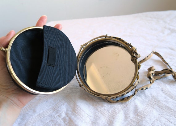 60's Round Mirror Bag, Brown Matte Velvet, Golden… - image 6
