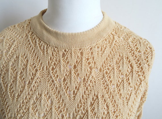 80's Pointelle Knit Sweater Dress, Sand Yellow Sl… - image 3