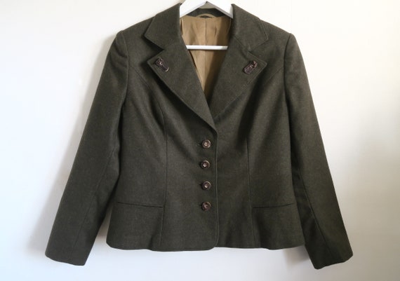 Austrian Loden Wool Blazer, Khaki Green Lapel Jac… - image 2