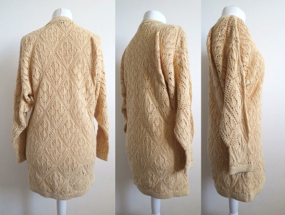 80's Pointelle Knit Sweater Dress, Sand Yellow Sl… - image 5