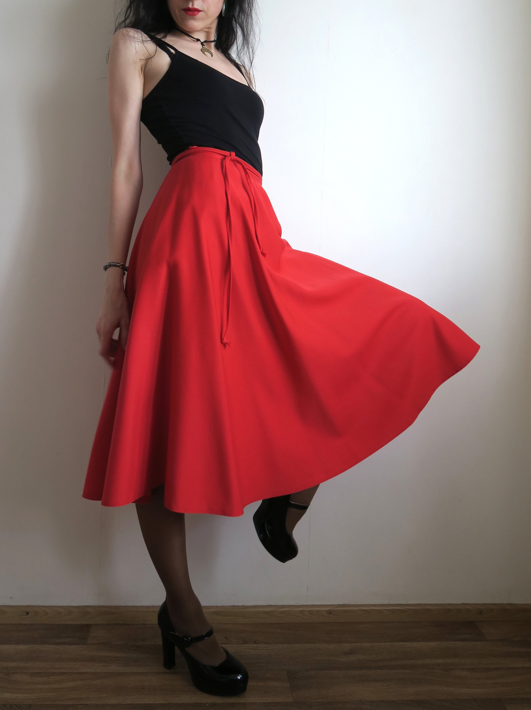 Restringir espacio Fértil Falda semicircular roja caliente falda midi de mezcla de - Etsy España