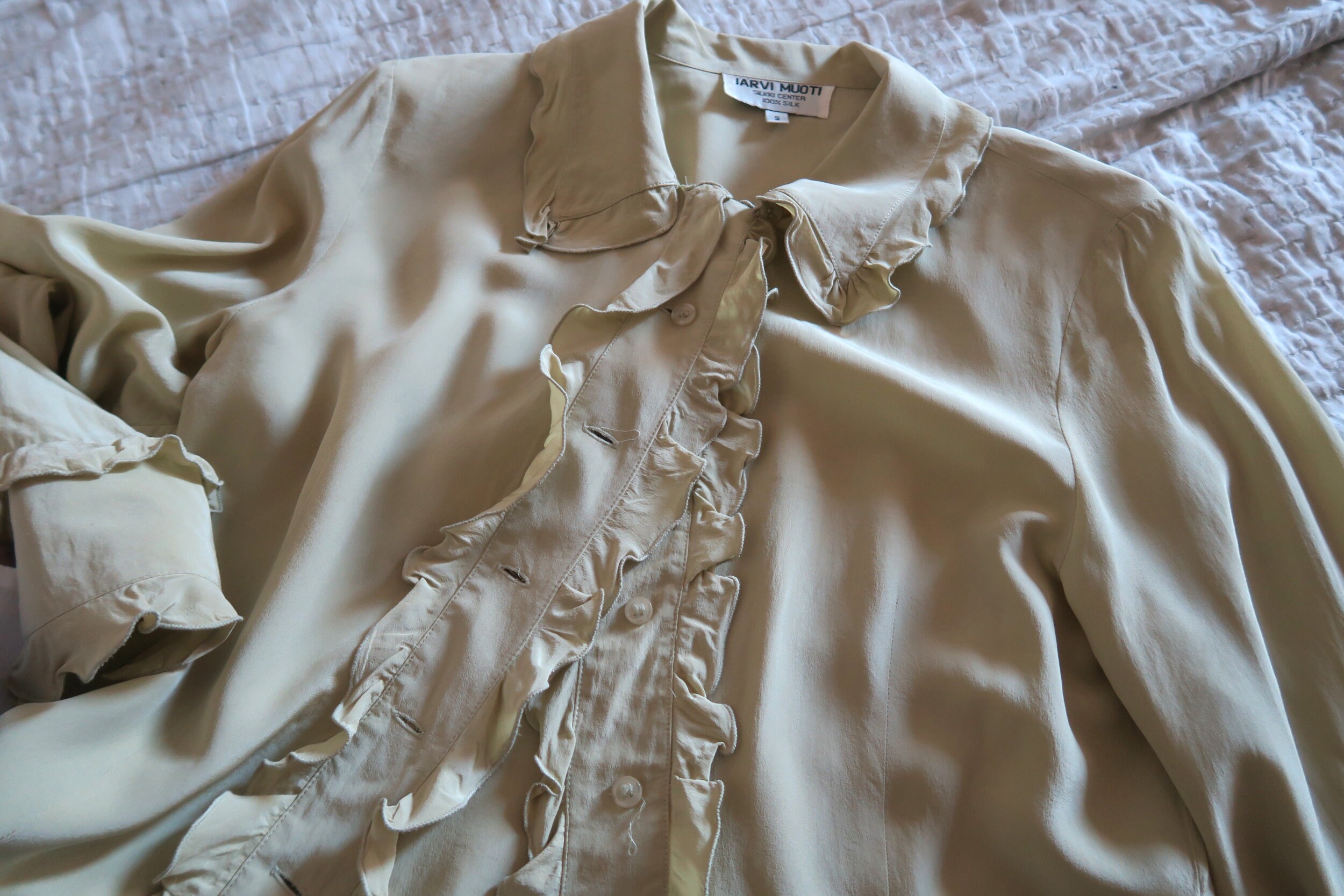 silk ruffle blouse ivory