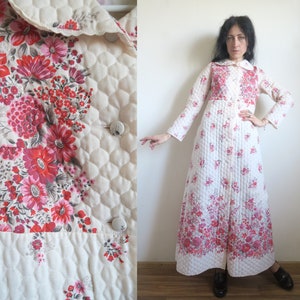 Robe de chambre matelassée en calicot, robe longue d&#39;hôtesse chaude, robe de chambre prairie, manteau d&#39;intérieur fleuri, sous-vêtements suisse alémanique, petite tenue cottagecore