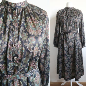 Oriental Paisley Muumuu Dress, High Neck Shirt Dress, Relaxed Tent Dress, Free Fit Modest Trapeze Dress, 80&#39;s Ethnic Folklore Gown Medium M