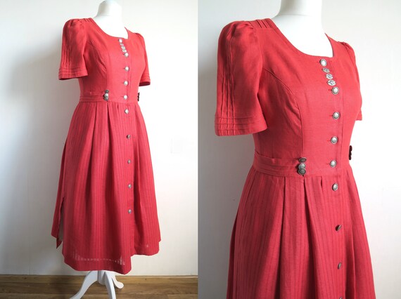 Coral Red Dirndl Dress, Meico Landhaus Look Austri