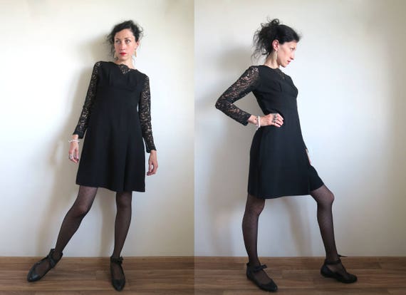 60's Little Black Dress, Formal Mini Dress, Mesh … - image 2