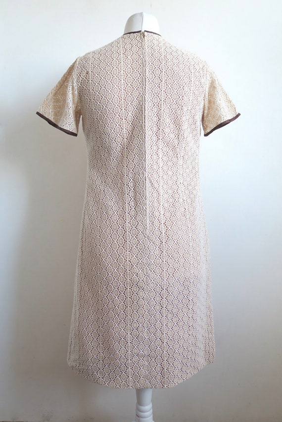 60's Cotton Crochet Lace Dress, Chevron Detail Hi… - image 7