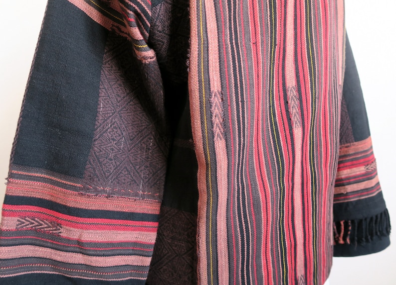 Bronze Coins Jacket Oriental Blazer Large L Ethnic Geometric Pattern Red /& Black Oversized Jacket Fringe Detail Woven Boho Coat
