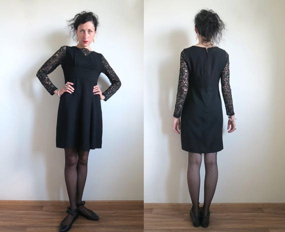 60's Little Black Dress, Formal Mini Dress, Mesh … - image 3