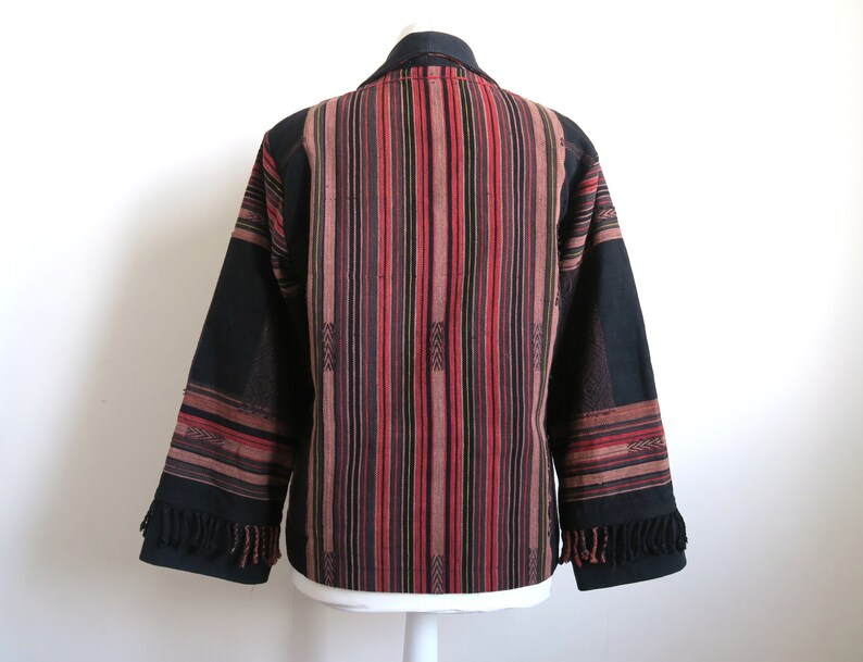 Bronze Coins Jacket Oriental Blazer Large L Ethnic Geometric Pattern Red /& Black Oversized Jacket Fringe Detail Woven Boho Coat