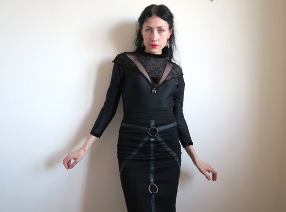 Buy 80's Victoriana Black Bodysuit by Palmers, High Neck, Crushed Velvet &  Mesh Net V-yoke, Long Sleeve One Piece, Mockneck Leotard, Small XS Online  in India 