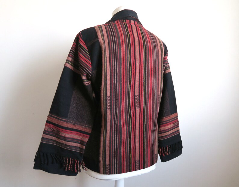 Bronze Coins Jacket Oriental Blazer Large L Ethnic Geometric Pattern Red /& Black Oversized Jacket Fringe Detail Woven Boho Coat