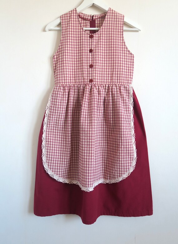 Robe tablier tablier pour fille surrobe prairie sans manches a carreaux rouge bordeaux fonce vetements pour enfants cottagecore robe de paysanne junior petite Etsy France