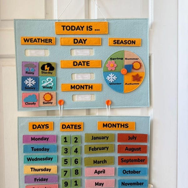 Handmade Felt calendar, Weather Chart For Toddler And Pre Schooler, Wall Calendar, Nursery Equipment