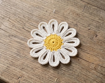 Patrón de motivo de flor de margarita a crochet, flor cuadrada de abuela fácil, patrón rápido de motivo de margarita a crochet con puntos básicos, aplique a crochet