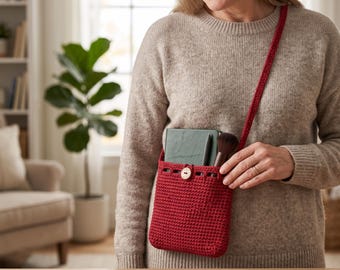 Patrón de bolso cruzado ajustable a crochet, patrón de bolso a crochet para principiantes, bolso de hombro a crochet, bolso de cordón de macramé, bolso hecho a mano DIY
