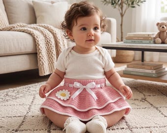 Patrón de falda de bebé a crochet, patrón de falda de bebé con volantes a crochet, patrón de falda para niña, ropa de bebé fácil a crochet, falda de crochet para principiantes