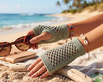 Patrón de ganchillo para guantes sin dedos de red, Patrón de ganchillo para guantes sin dedos de malla, Patrón de ganchillo para guantes de red para principiantes,