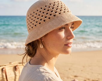 Patrón de sombrero de sol de ganchillo para principiantes en verano, patrón de sombrero de verano de ganchillo transpirable, patrón de sombrero de sol de playa de ganchillo ligero