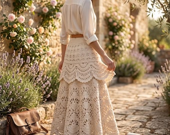 Patrón de falda de ganchillo, falda bohemia de ganchillo, patrón de falda de playa de verano, falda hecha a mano para mujer, patrón de ropa de ganchillo con encaje