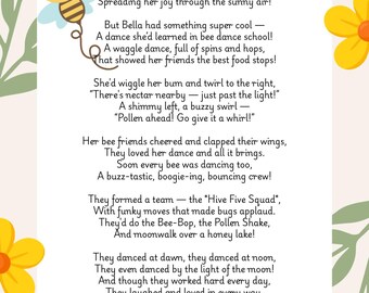 Bella the Bee Dance Story Print, Whimsical Bumblebee Wall Art