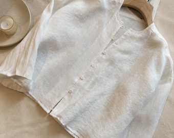 Linen Button Front Blouse Women Summer Top Casual Lightweight Vacation Outfit